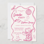 Invitation Hand Drawn Pink Western Disco Graduation Party (Devant)