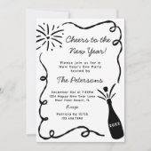 Invitation Hand Drawn Popping Champagne New Years Eve Party (Devant)