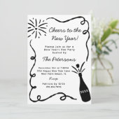 Invitation Hand Drawn Popping Champagne New Years Eve Party (Debout devant)