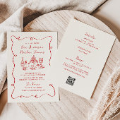 Invitation Hand Drawn Red All in One Wedding