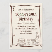 Invitation Hand Drawn Red & Cream 30TH Birthday Photo (Devant)