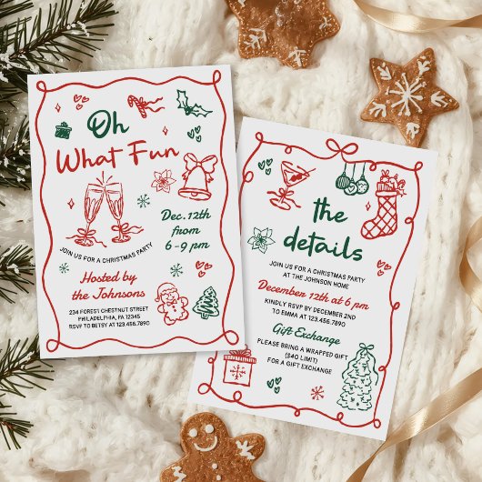 Invitation Hand Drawn Red & Green Modern Christmas Party