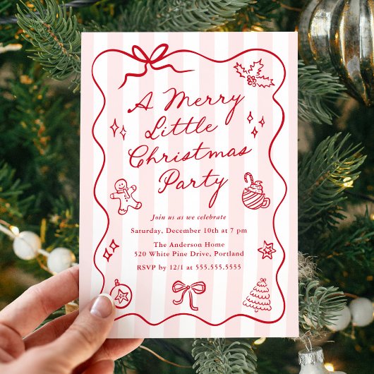 Invitation Hand-Drawn Red Merry Little Christmas Party