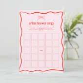 Invitation Hand Drawn Red Pink Bow Bridal Shower Bingo Game (Debout devant)