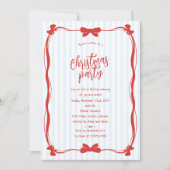 Invitation Hand Drawn Red Striped Whimsical Christmas Party (Devant)