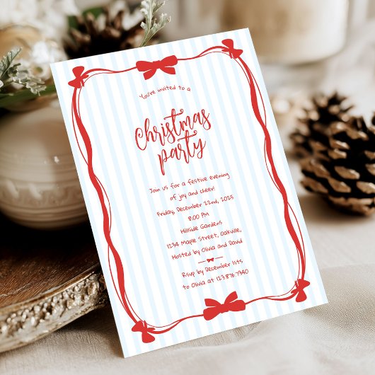 Invitation Hand Drawn Red Striped Whimsical Christmas Party