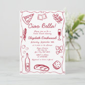Invitation Hand Drawn Retro Red Italian Casual Bridal Brunch (Debout devant)
