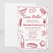 Invitation Hand Drawn Retro Red Italian Casual Bridal Brunch (Devant / Derrière)