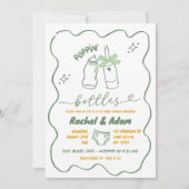 Invitation Hand Drawn Sage Green Poppin Bottles Baby Shower (Devant)