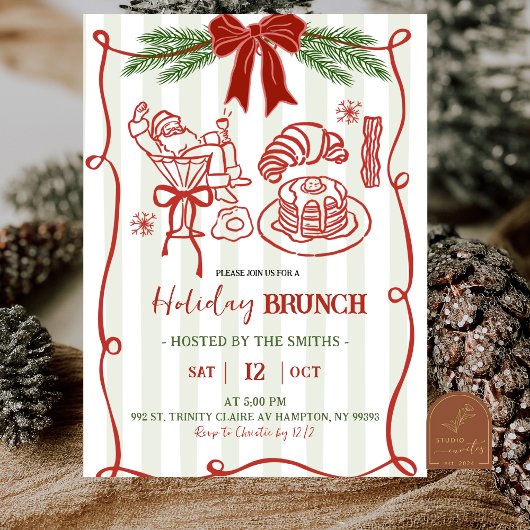 Invitation Hand Drawn Santa Doodle Christmas Holiday Brunch