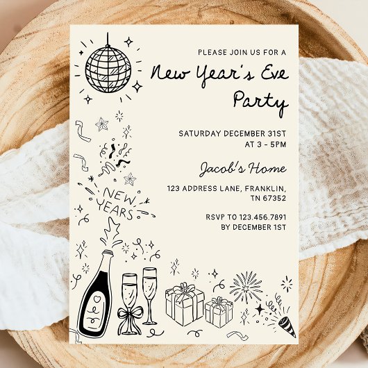 Invitation  Hand Drawn scribble Cheers New Years Eve Party