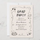 Invitation Hand-Drawn Scribble Doodles Graduation Party  (Devant)