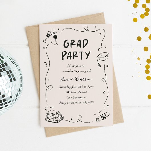 Invitation Hand-Drawn Scribble Doodles Graduation Party 