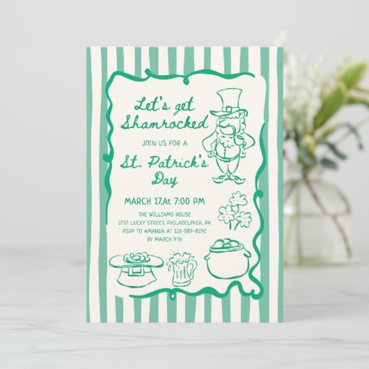 Invitation Hand Drawn Scribble Doodles Green St Patrick's Day (Debout devant)