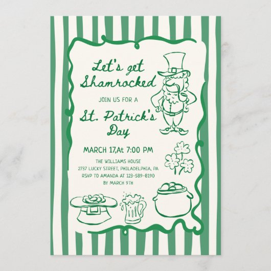 Invitation Hand Drawn Scribble Doodles Green St Patrick's Day (Devant)