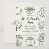 Invitation Hand Drawn Scribble Doodles St Patrick's Day (Devant / Derrière)