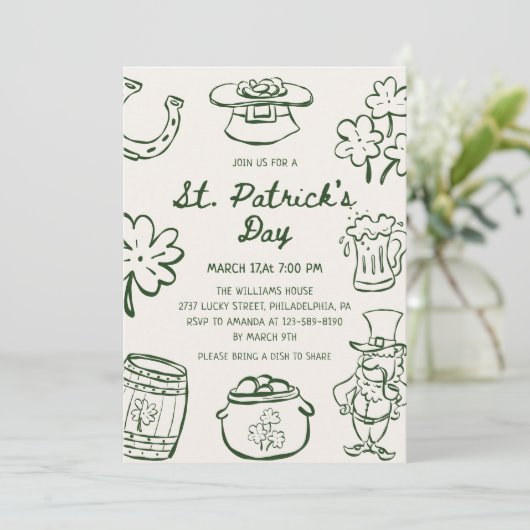 Invitation Hand Drawn Scribble Doodles St Patrick's Day (Debout devant)