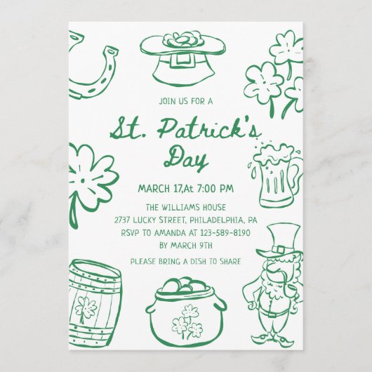 Invitation Hand Drawn Scribble Doodles St Patrick's Day Invit (Devant)
