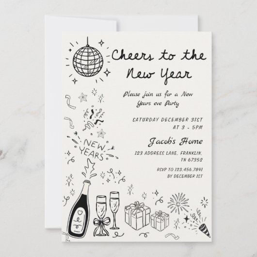 Invitation  Hand Drawn scribble New Year’s Eve Party (Devant)