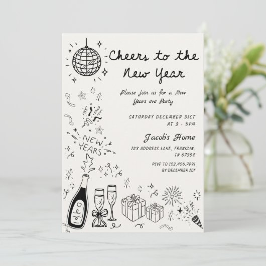 Invitation  Hand Drawn scribble New Year’s Eve Party (Debout devant)