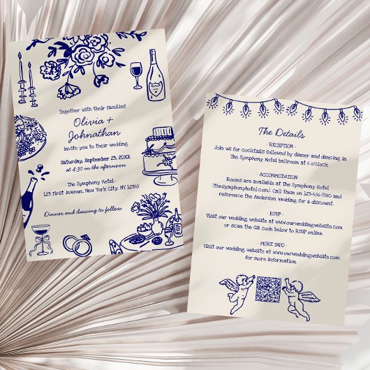 Invitation Hand Drawn Scribbles/Doodles All-In-One Wedding