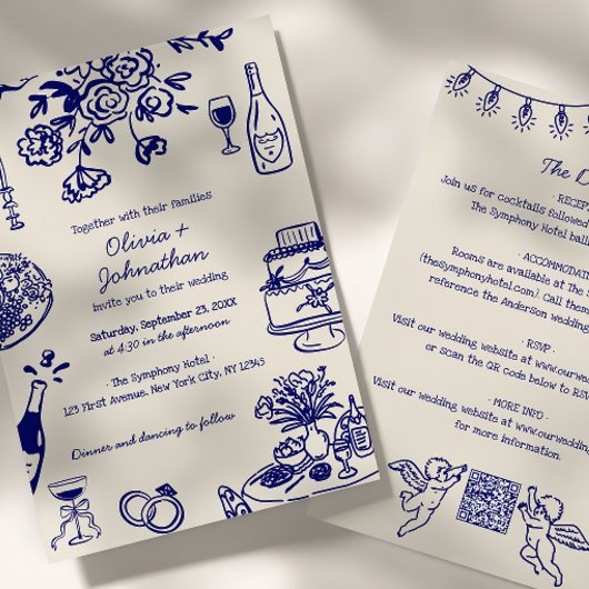 Invitation Hand Drawn Scribbles/Doodles All-In-One Wedding
