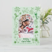 Invitation Hand Drawn Scribbly Glitter Green Merry Christmas  (Debout devant)