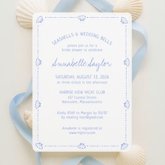 Invitation Hand Drawn Seashells & Wedding Bells Bridal Shower