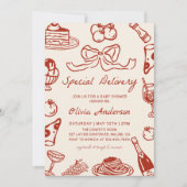Invitation Hand Drawn Special Delivery Pizza Baby Shower (Devant)