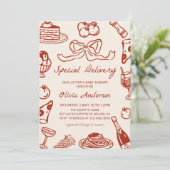 Invitation Hand Drawn Special Delivery Pizza Baby Shower (Debout devant)