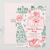 Invitation Hand Drawn Squiggle Doodles Christmas Party Invita (Devant / Derrière)