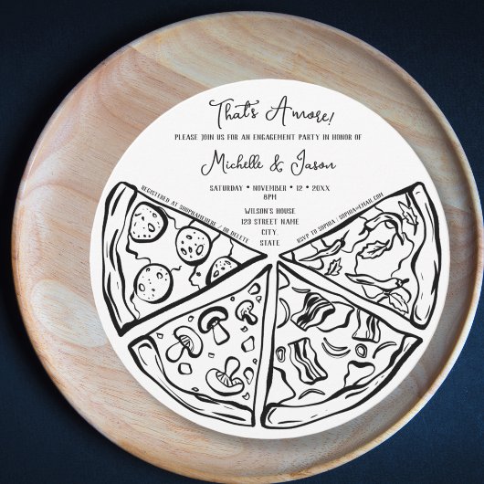 Invitation Hand Drawn That's Amore Pizza Fiançailles italien