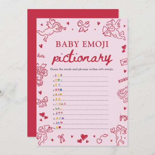 Invitation Hand Drawn Valentine Baby Emoji Pictionary Game (Devant / Derrière)