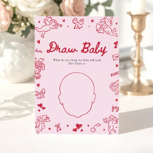 Invitation Hand Drawn Valentine Baby Shower Draw Baby Game
