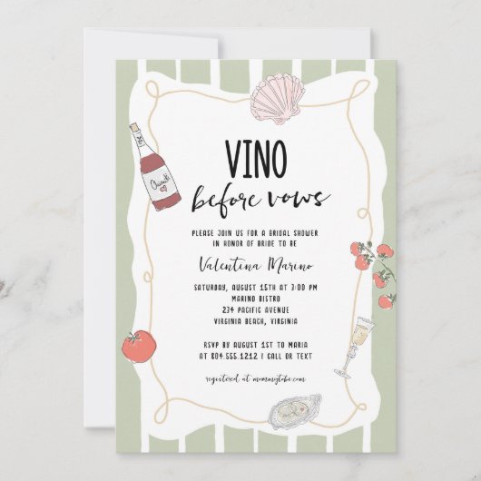 Invitation Hand Drawn Vino Before Vows Bridal Shower (Devant)