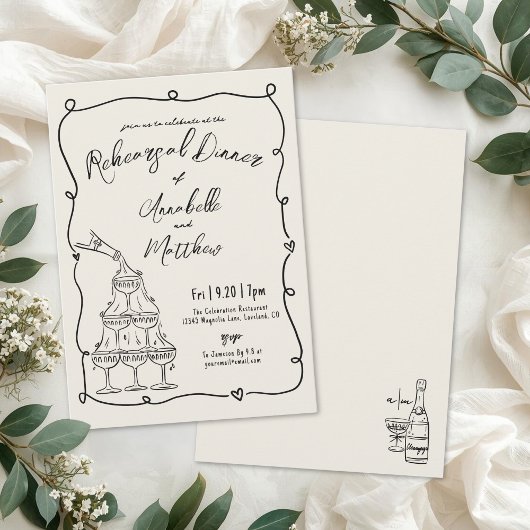 Invitation Hand Drawn Vintage Wedding Rehearsal Dinner