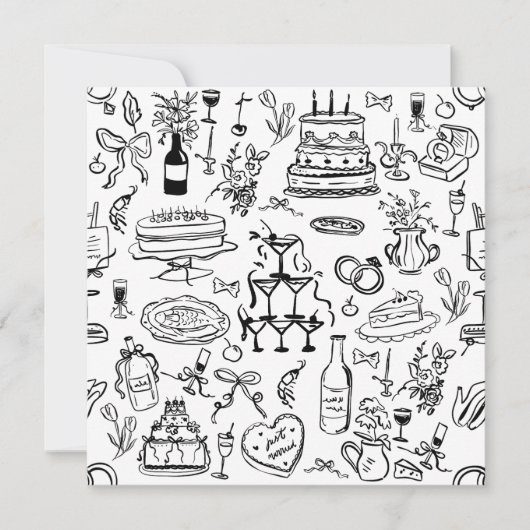 Invitation hand drawn wedding marriage champagne fountain (Devant)