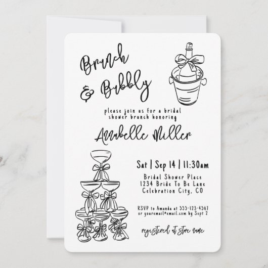 Invitation Hand Drawn Whimsical Bridal Shower (Devant)