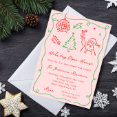 Invitation Hand Drawn Whimsical Doodle Christmas Open House
