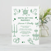 Invitation Hand-Drawn Whimsical Doodle Wedding (Debout devant)