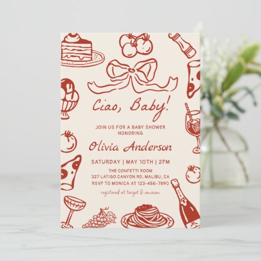 Invitation Hand Drawn Whimsical Italian Pizza Baby Shower (Debout devant)