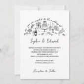 Invitation Hand-drawn whimsical line art wedding style (Devant)
