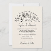 Invitation Hand-drawn whimsical line art wedding style (Devant)