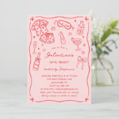 Invitation Hand Drawn Whimsical Pink Red Galentines Spa Party (Debout devant)