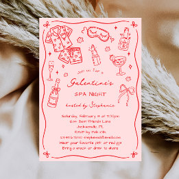 Invitation Hand Drawn Whimsical Pink Red Galentines Spa Party