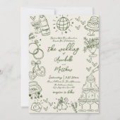 Invitation Hand Drawn Whimsical Retro Wedding (Devant)