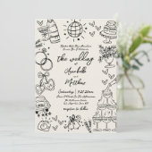 Invitation Hand Drawn Whimsical Vintage Wedding (Debout devant)