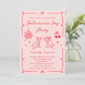 Invitation Hand Drawn Whimsy Pink & Red Galentine's Day Party (Debout devant)