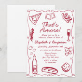 Invitation Hand Drawn Wine Red Retro Italian Rehearsal Dinner (Devant / Derrière)