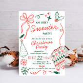 Invitation Hand Drwan Christmas Doodles Ugly Sweater Party